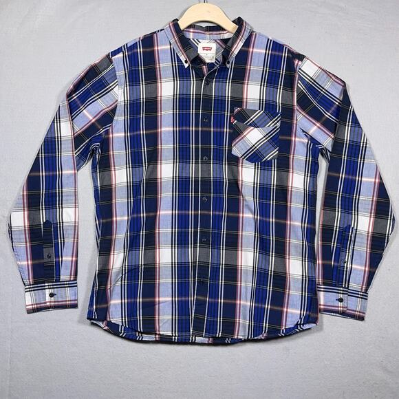 Levi's Shirt Youth XL Blue Plaid Button Down Long Sleeve Casual One Pocket - Picture 1 of 11